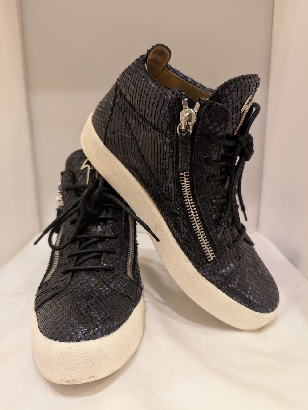 Giuseppe Zanotti Mid-Top Snake-Embossed Leather Sneakers with Side Zipper
